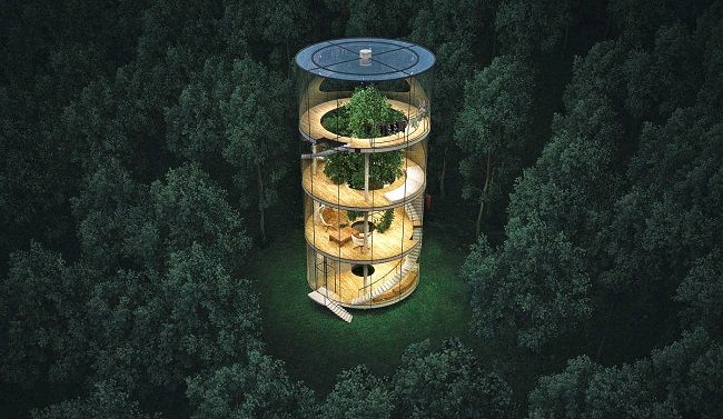 Aibek Almassov : Maison dans la nature avec grandes baies vitrées ©amasow.kz