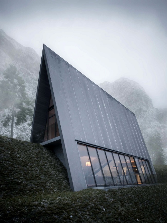 Une maison triangulaire en montagne pour les vacances Triangle Cliff House © Matthias Arndt