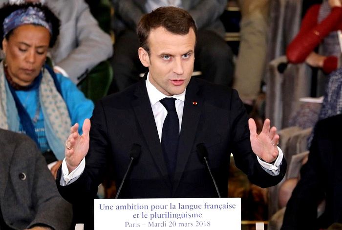Lors de la Journée internationale de la Francophonie, Emmanuel Macron a souligné son désir de promouvoir la langue française © LUDOVIC MARIN POOL AFP