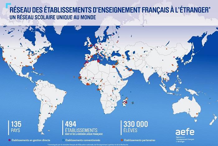 Carte du réseau des établissements d'enseignement français à l'étranger ©AEFE