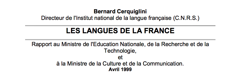 Langues régionales : Rapport Cerquiglini 1999