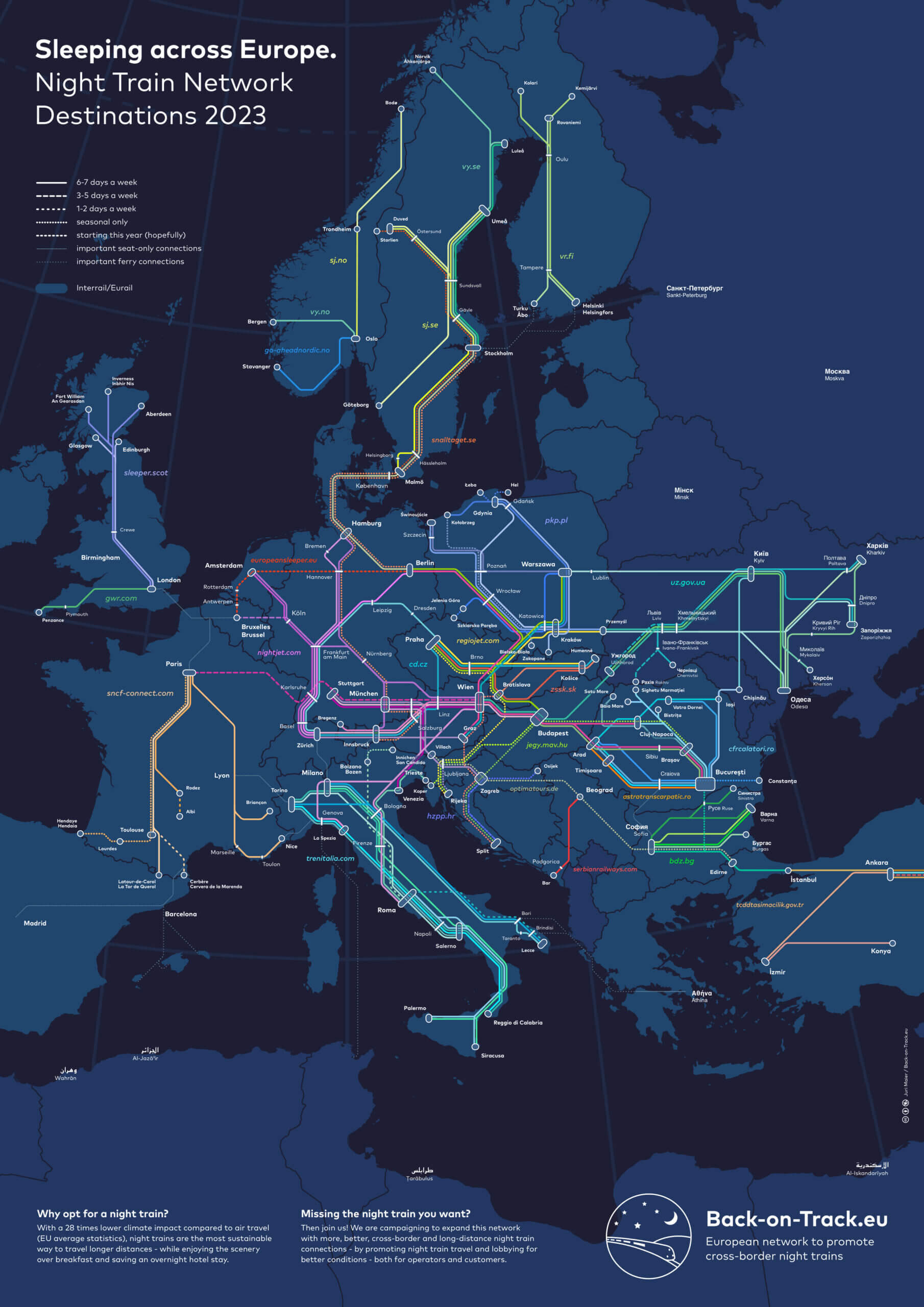 Carte des trains de nuit en Europe